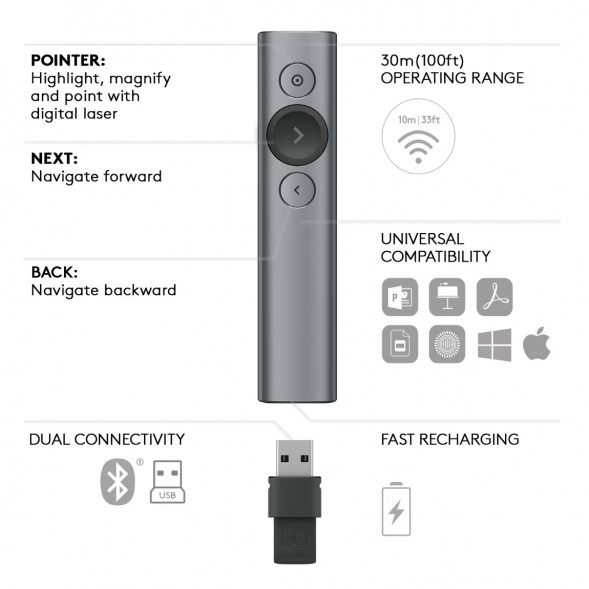 Презентер Logitech Spotlight Presentation Remote серый в Чите