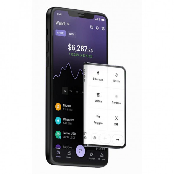 Аппаратный холодный криптокошелек Ledger Stax c чехлом Magnet Shell Black + Recovery Key в Чите