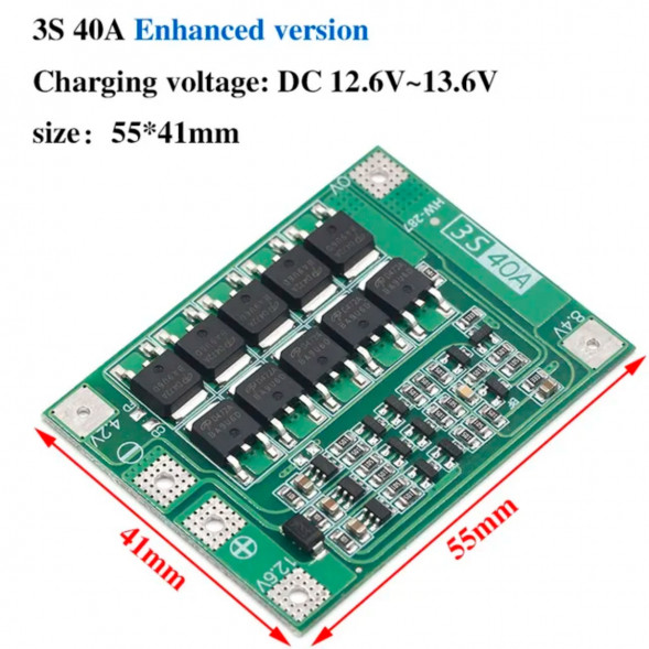 Плата защиты аккумулятора BMS 3S 40A 12.6 для Li-ion в Чите