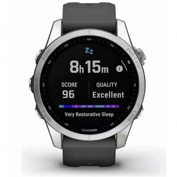 Умные часы Garmin Fenix 7s серебристый с графитовым силиконовым ремешком 010-02539-01 в Чите